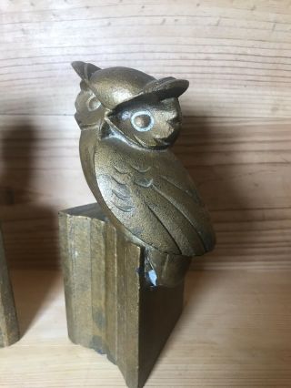 Vintage Brass Gold Owl Bookends MCM Mid Century Hollywood Regency Retro 2
