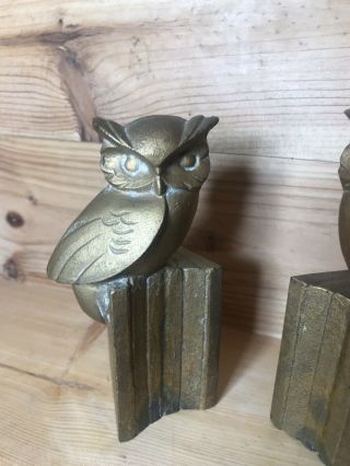 Vintage Brass Gold Owl Bookends MCM Mid Century Hollywood Regency Retro 3