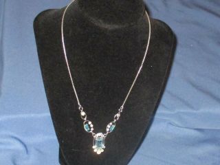 Vintage Signed Van Dell Sterling Silver Blue & Clear Rhinestone Necklace