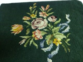 Vintage Forest Green Needlepoint Pillow 13 1/2” By 16”