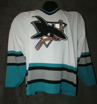 Vintage San Jose Sharks Nhl Ccm Maska Air - Knit Hockey Jersey Patches Sewn 90s Xl