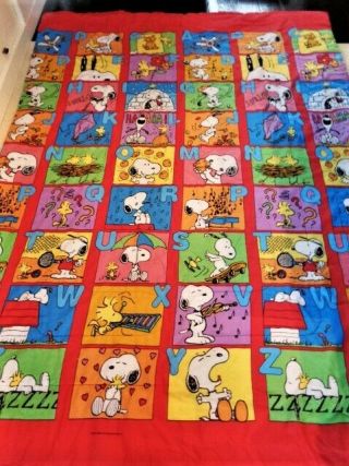 Vintage Snoopy Charlie Brown Peanuts Alphabet Quilt Blanket Cover 65 X 90 Inch