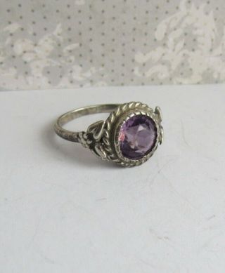 Pretty Vintage Sterling Silver Amethyst Arts And Crafts Ring