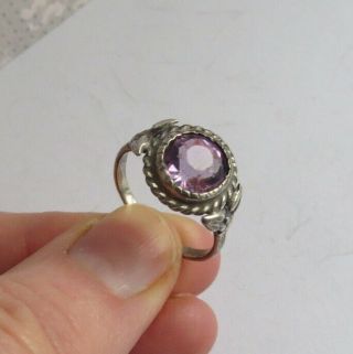 Pretty VINTAGE Sterling Silver Amethyst Arts and Crafts RING 3
