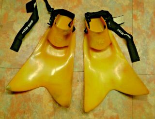 Vtg Force Fin Pro Yellow Pat Pend Snorkel Medium Skin Scuba Swimming Diving Fins