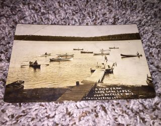 Vintage 1913 Postcard Long Lake Lodge Hackley Wi Wisc Rppc Canoe Photo Parfitt