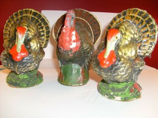 Three Vintage Paper Mache Turkeys Made In Germany Highly Collectible $47.  99