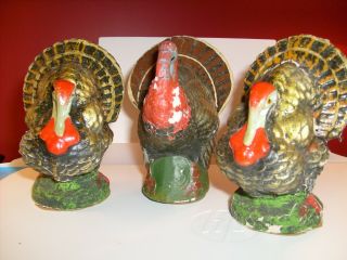 Three Vintage Paper Mache Turkeys Made in Germany Highly Collectible $47.  99 2