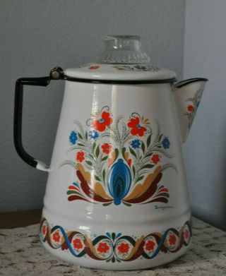 Vintage Swedish Enamelware Enamel Coffee Pot Berggren Percolator