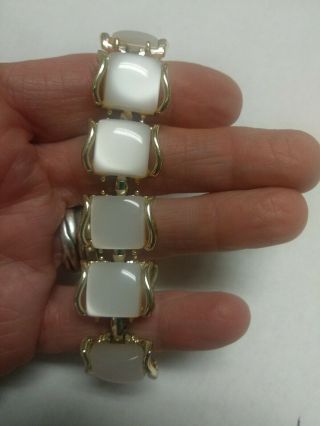 Vintage Coro Gold Tone With White Moon Glow Thermoset Lucite Bracelet