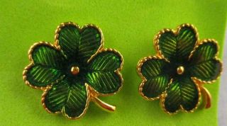 Vtg Avon Enameled Four Leaf Clover Pierced Earrings Good Luck Irish St Patrick 