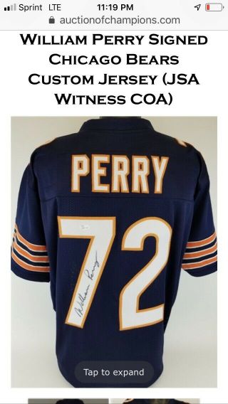 William Refrigerator Perry Autographed Chicago Bears Custom Xl Jersey Jsa