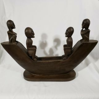 Vintage Large Tribal African? Hand Carved Wooden Boat 26 " Wide And 16 " Tall
