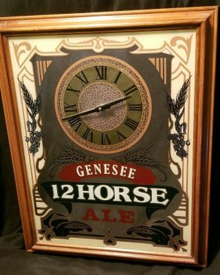 Vintage Genesee 12 Horse Ale Beer Bar Advertising Mirror Wall Clock Sign