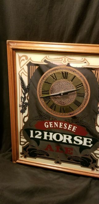 Vintage Genesee 12 Horse Ale Beer Bar Advertising Mirror Wall Clock Sign 2