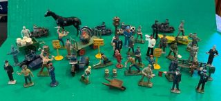 S1 - Vintage O Scale Cast Metal Figures Painted,  Vehicles,  Workers,  Signs,  People