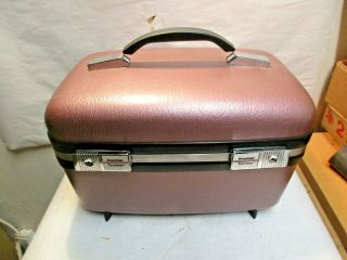 Vintage American Tourister Rose Mauve Train Case Luggage W Mirror & 2 Keys