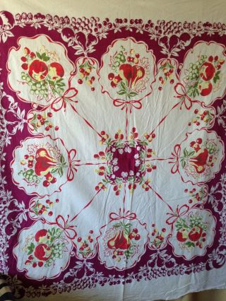 Vintage Cotton Tablecloth Pears Apples Cherries Strawberries ?40 
