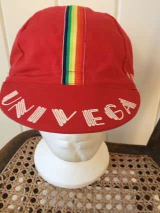 Vintage Mens Univega Cycling Hat Red Rainbow Red 80s 90s Retro Og Usa Made