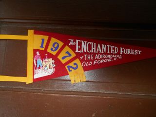 Vintage 1972 Old Forge Ny Enchanted Forest Pennant=inlet=adirondacks=big Moose