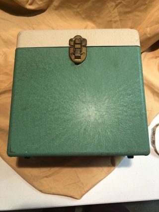 Vintage Metal Lp Record Album Carry Case Storage Box Retro Aqua & White