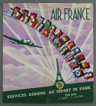 Air France Airline Timetable Paris Summer 1938 - Great Route Map & Bloch 220 Pic