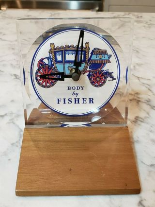 Vintage Fisher Body General Motors Plant Employee Desktop Lucite Wood Clock Gm