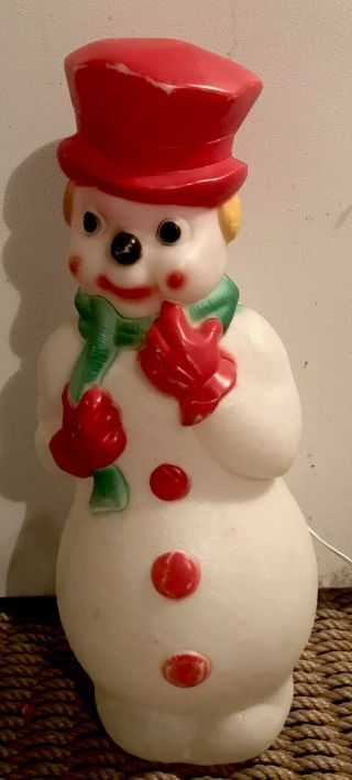 Vintage Christmas Light Up Snowman Figure Blow Mold Hard Plastic 22” Tall
