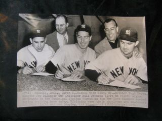 Vintage March 1,  1951 Yogi Berra,  Joe Dimaggio & Bill Johnson Wire Photo