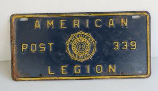 Vintage Heavy Steel American Legion 339 Post License Plate Sign