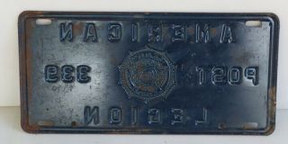 Vintage Heavy Steel AMERICAN LEGION 339 POST License Plate Sign 3