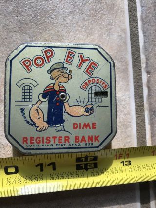 Vintage Vtg Popeye Tin Dime Register Bank 1929 Does Not Work