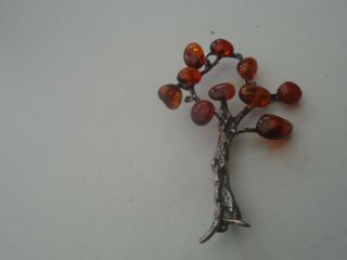 Lovely vintage silver & amber tree of life brooch & box STUNNING BROOCH 2