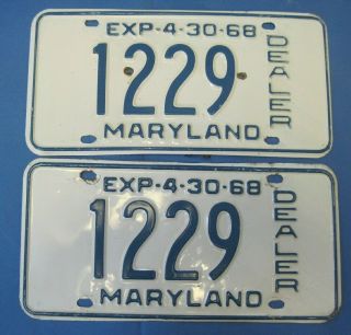 1968 Maryland Dealer License Plates Matched Pair