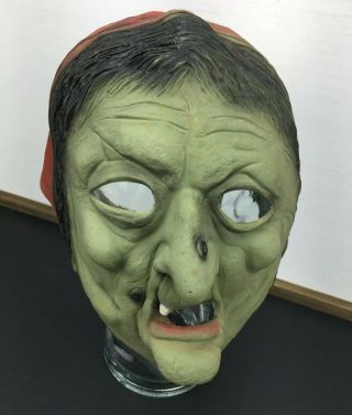 Vintage 1980 Don Post Studios Rubber Mask Green Witch Face Warts Scary Spooky