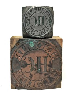 2 Vintage Letterpress Copper/wood Printers Block Sinclair H - C Gasoline Print