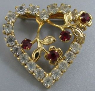 Vintage Jewelry Prong Set Christmas Flower Heart Brooch Pin Rhinestone G