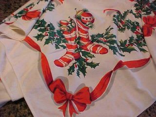 Vintage Christmas Stocking Cotton Tablecloth 42 " X 53 " Keeper