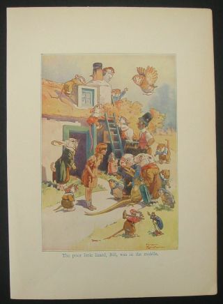 Vintage C.  1930s Book Plate Print Illustration Alice In Wonderland Harry Rountree