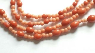 Czech Vintage Art Deco Long Salmon Pink Coloured Glass Bead Necklace 2
