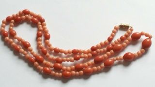 Czech Vintage Art Deco Long Salmon Pink Coloured Glass Bead Necklace 3