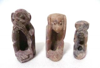 Vintage 3 Wise Monkeys Carved Soapstone Hear No Evil See No Evil Speak No Evil