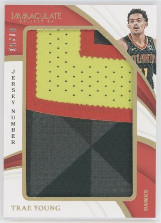 Trae Young 2018 - 19 Immaculate Rookie Gold Jersey Number Jumbo Patch 5/10 Jbs