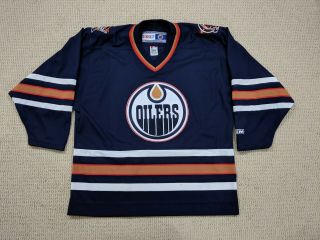 Vintage Ccm Edmonton Oilers Jersey Mens Large Blue Orange Sewn Made In Canada