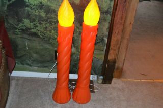 Vintage Pair Union Red Swirl Blow Mold Lighted Christmas Candles 36 Inches High