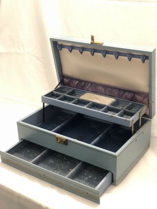 Vintage MELE Blue Jewelry Box Organizer 3 Tier 12 1/2 