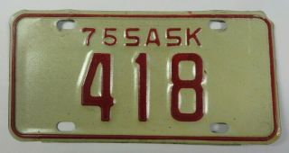 Vintage 1975 Saskatchewan Province,  Canada Motorcycle License Plate Tag 418