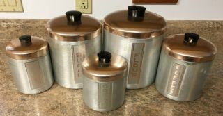 Vintage Mid Century Canister Set 13 Piece Brush Aluminum Ware W/ Grease Canister