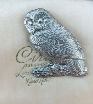 Vintage Signed A R Brown Jewellery Silver Pewter Owl Bird Animal Brooch Pin