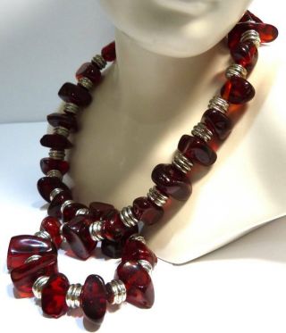 Vintage Faux Cherry Amber Bakelite Bead Necklace Vintage Cherry Plastic Beads,